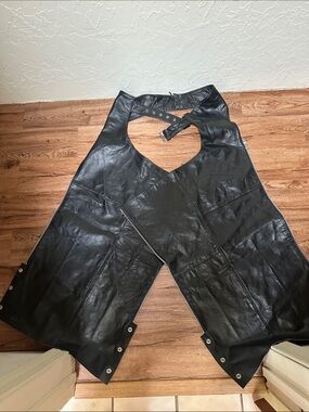 Men's Black Leather Chaps - Classic Biker Style